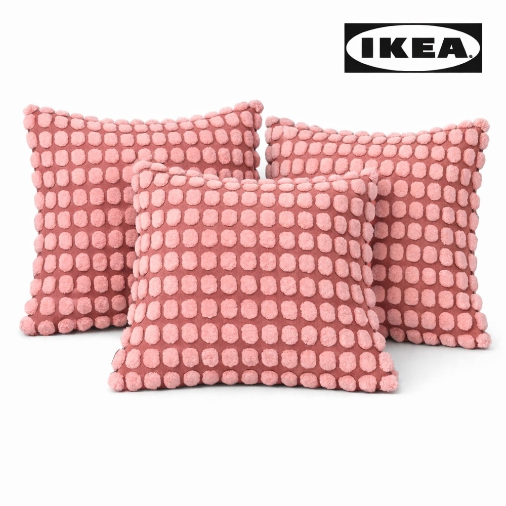 IKEA Textured Pom Pom Pillow Cover Dusty Pink 20x20 Decorative Cover set(3)